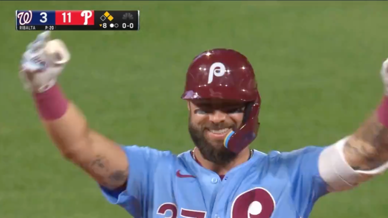 Phillies' Weston Wilson hits a double to complete CYCLE vs. Nationals